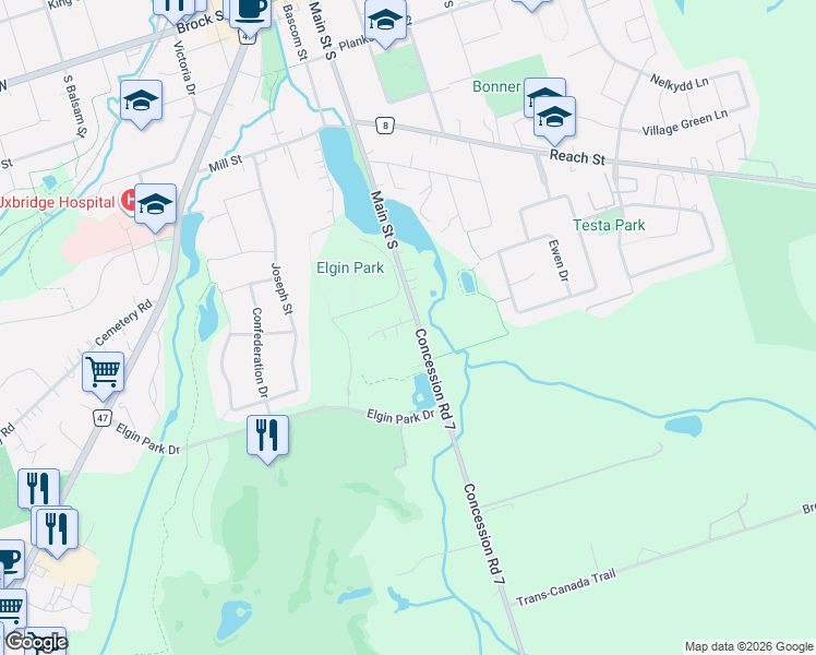 map of restaurants, bars, coffee shops, grocery stores, and more near 1 Crosby Street in Uxbridge
