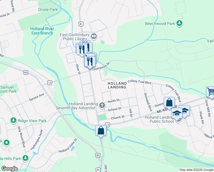 map of restaurants, bars, coffee shops, grocery stores, and more near 246 East Street in East Gwillimbury