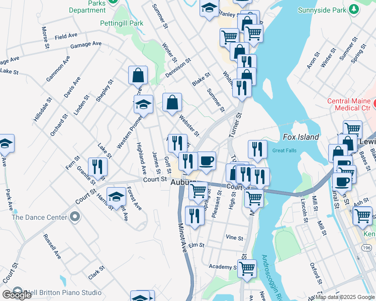 map of restaurants, bars, coffee shops, grocery stores, and more near 10 Pine Street in Auburn