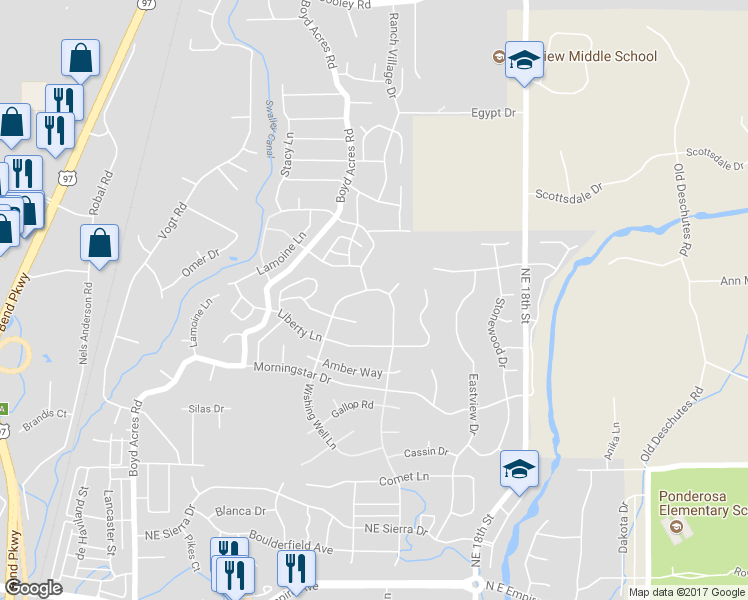 map of restaurants, bars, coffee shops, grocery stores, and more near 63338 Northeast Majestic Loop in Bend