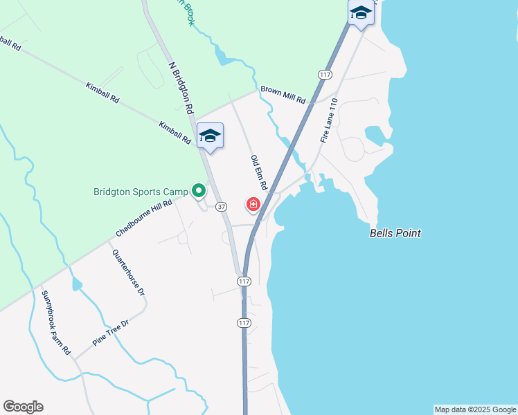 map of restaurants, bars, coffee shops, grocery stores, and more near 664 Harrison Road in Bridgton