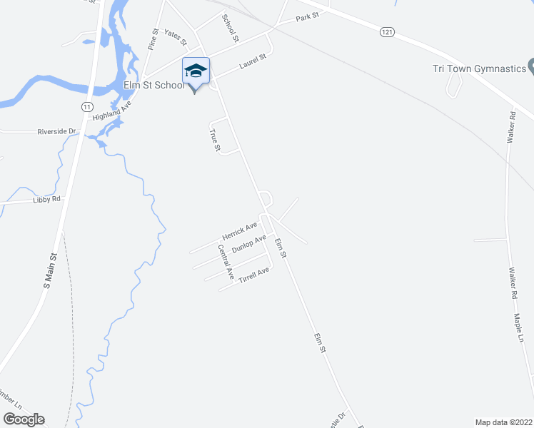 map of restaurants, bars, coffee shops, grocery stores, and more near Elm Street in Mechanic Falls