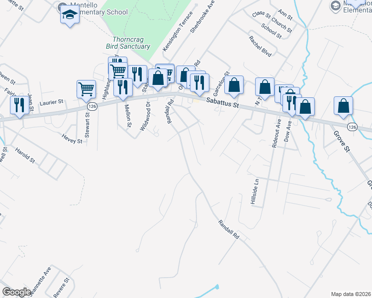 map of restaurants, bars, coffee shops, grocery stores, and more near 94 Randall Road in Lewiston