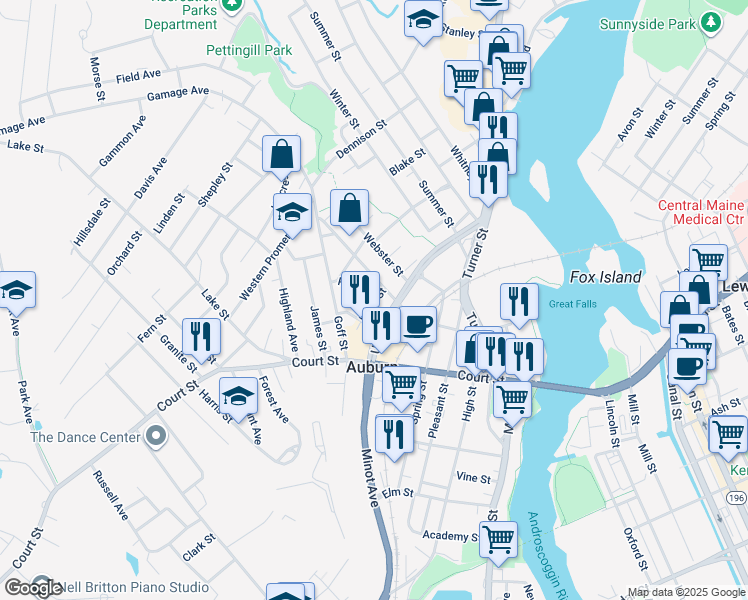 map of restaurants, bars, coffee shops, grocery stores, and more near 10 Pine Street in Auburn
