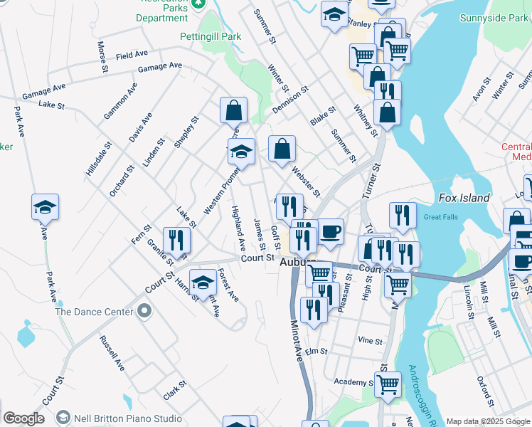map of restaurants, bars, coffee shops, grocery stores, and more near 58 Goff St in Auburn