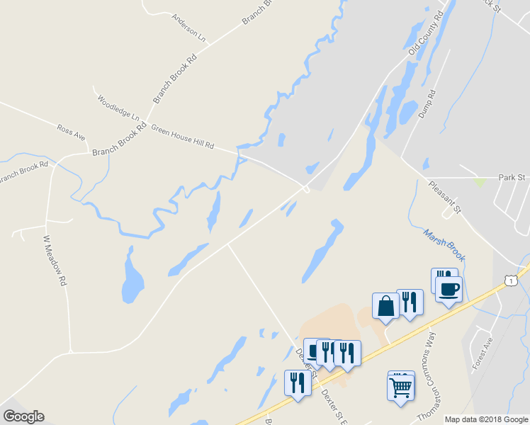 map of restaurants, bars, coffee shops, grocery stores, and more near 70 Old County Road in Thomaston