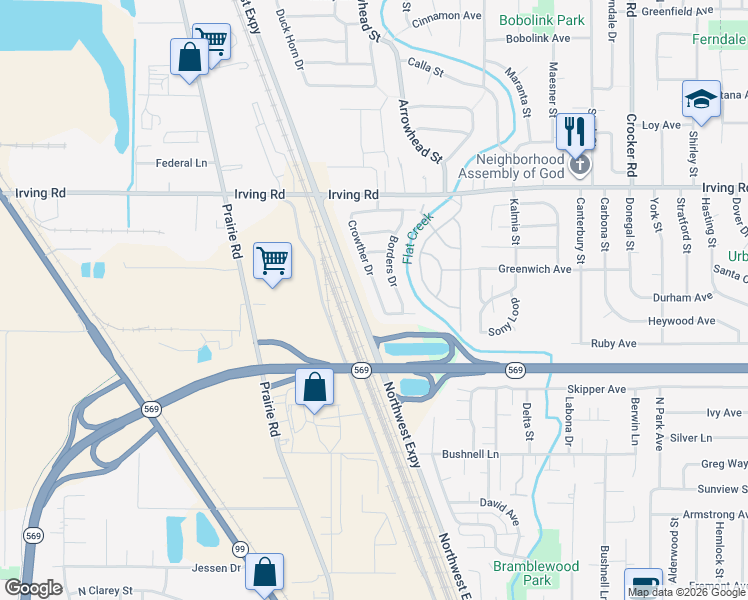 map of restaurants, bars, coffee shops, grocery stores, and more near 2434 Crowther Drive in Eugene