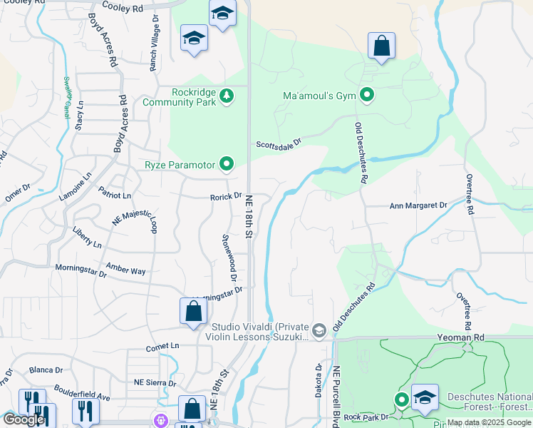map of restaurants, bars, coffee shops, grocery stores, and more near 63346 Northeast Brightwater Drive in Bend
