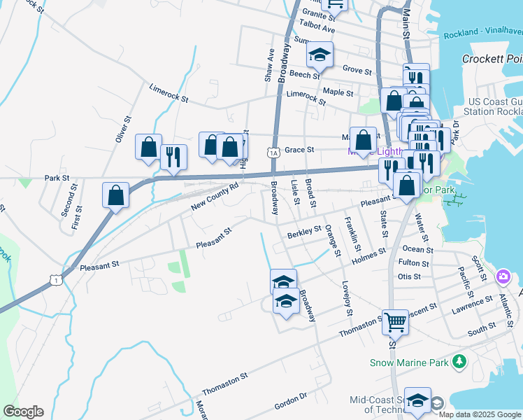 map of restaurants, bars, coffee shops, grocery stores, and more near 3 Luce Avenue in Rockland