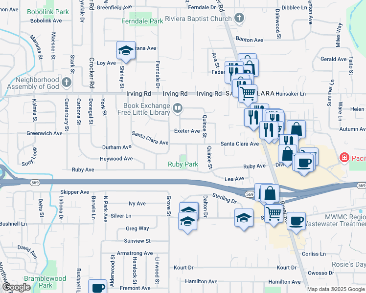 map of restaurants, bars, coffee shops, grocery stores, and more near 320 Santa Clara Avenue in Eugene