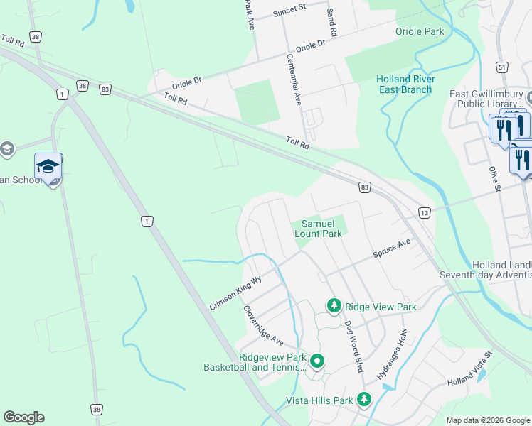 map of restaurants, bars, coffee shops, grocery stores, and more near 44 Whippletree Drive in East Gwillimbury