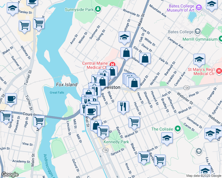 map of restaurants, bars, coffee shops, grocery stores, and more near in Lewiston