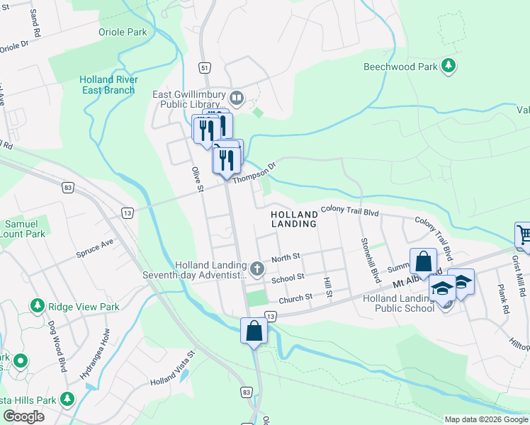 map of restaurants, bars, coffee shops, grocery stores, and more near 29 Oakridge Court in East Gwillimbury