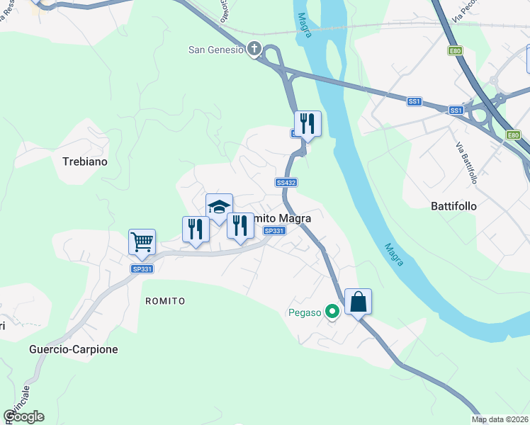 map of restaurants, bars, coffee shops, grocery stores, and more near 12 Via Gaggiola in Romito Magra