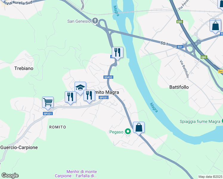 map of restaurants, bars, coffee shops, grocery stores, and more near 63 Via Provinciale in Romito Magra