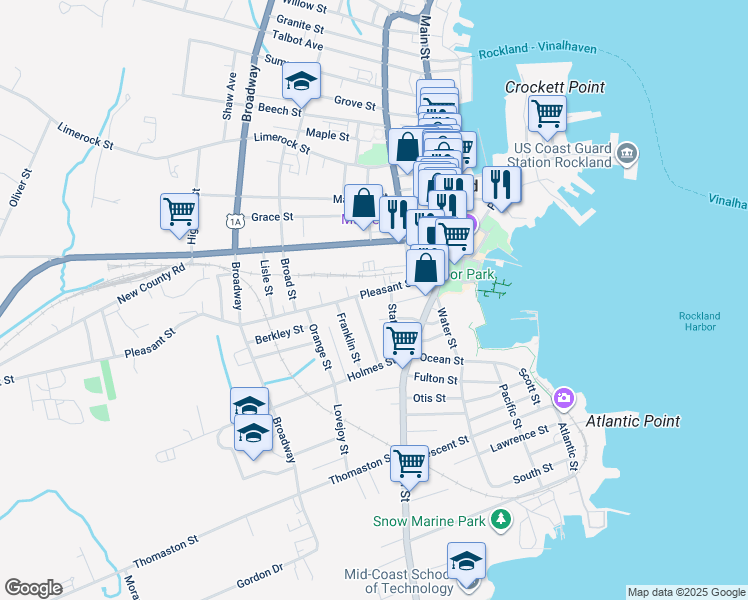 map of restaurants, bars, coffee shops, grocery stores, and more near 31 Purchase Street in Rockland