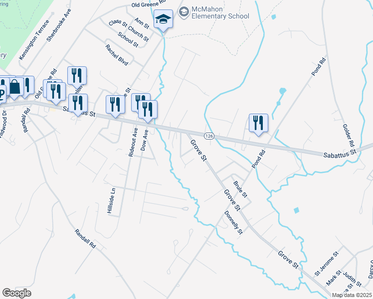 map of restaurants, bars, coffee shops, grocery stores, and more near 20 Hutchinson Street in Lewiston