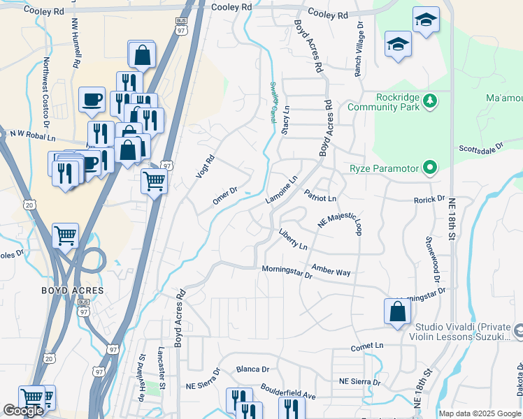 map of restaurants, bars, coffee shops, grocery stores, and more near 63348 Lamoine Lane in Bend
