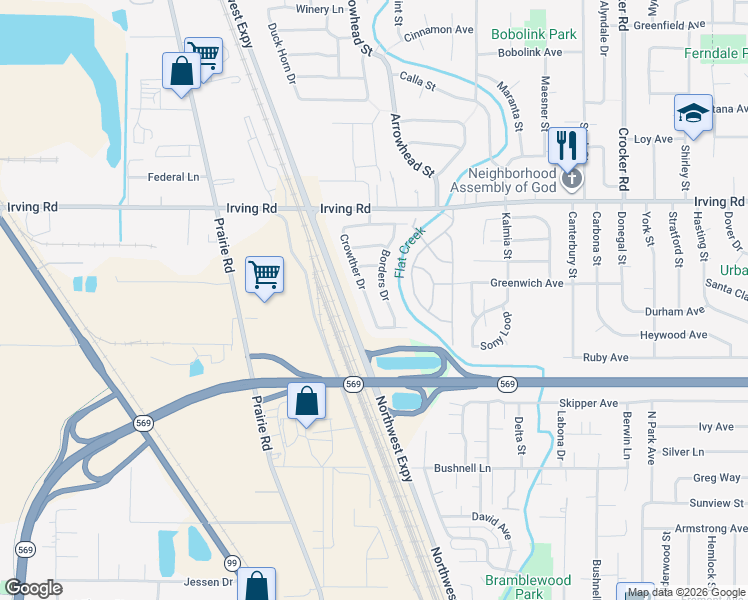 map of restaurants, bars, coffee shops, grocery stores, and more near 2434 Crowther Drive in Eugene