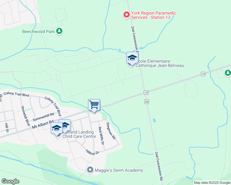 map of restaurants, bars, coffee shops, grocery stores, and more near 149 Hillcrest Drive in East Gwillimbury