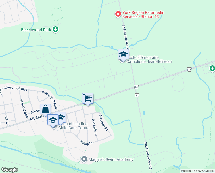 map of restaurants, bars, coffee shops, grocery stores, and more near 149 Hillcrest Drive in East Gwillimbury