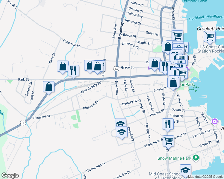 map of restaurants, bars, coffee shops, grocery stores, and more near 3 Luce Avenue in Rockland