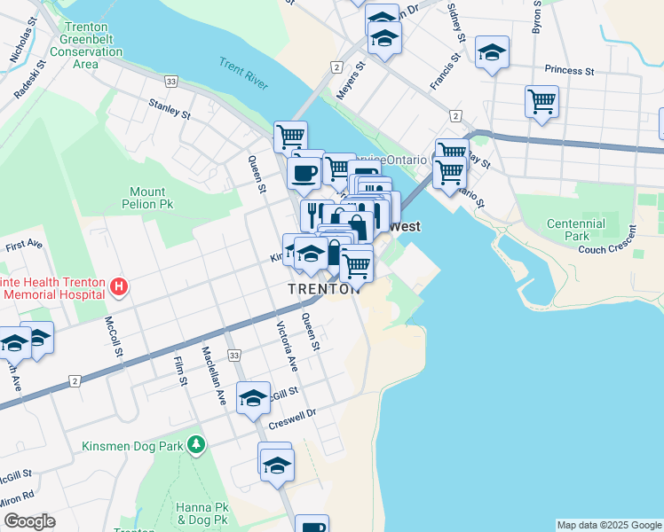 map of restaurants, bars, coffee shops, grocery stores, and more near in Quinte West
