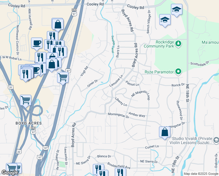 map of restaurants, bars, coffee shops, grocery stores, and more near 63356 Lamoine Lane in Bend