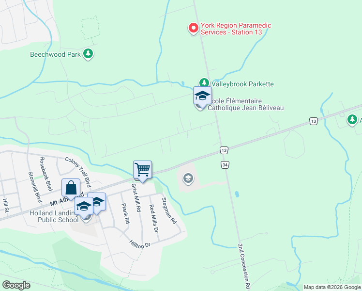 map of restaurants, bars, coffee shops, grocery stores, and more near 157 Hillcrest Drive in East Gwillimbury