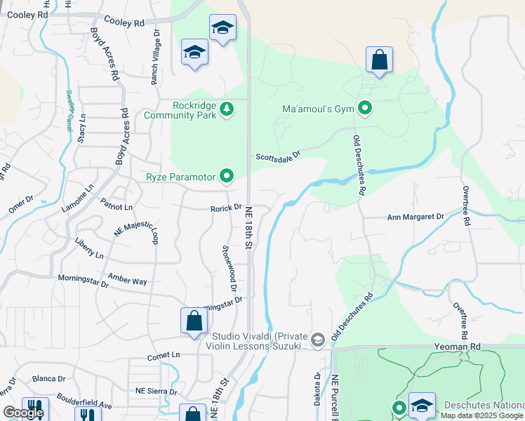 map of restaurants, bars, coffee shops, grocery stores, and more near 63346 Northeast Brightwater Drive in Bend