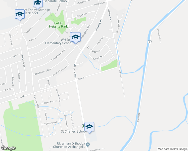 map of restaurants, bars, coffee shops, grocery stores, and more near 2555 Line 6 in Bond Head