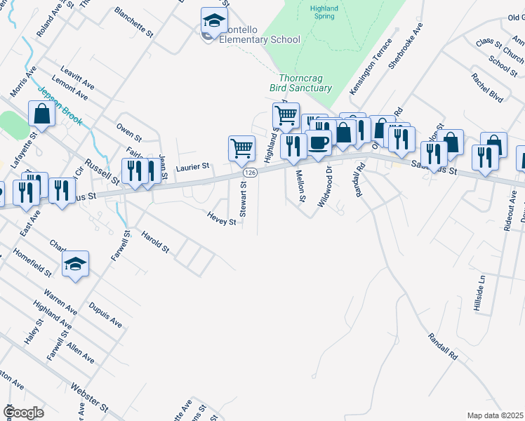 map of restaurants, bars, coffee shops, grocery stores, and more near 12 Perley Street in Lewiston