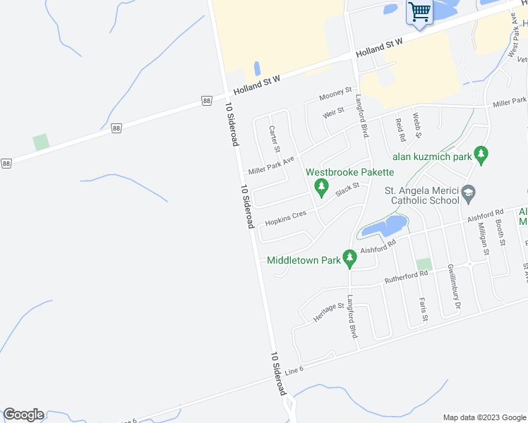 map of restaurants, bars, coffee shops, grocery stores, and more near 166 Richardson Crescent in Bradford West Gwillimbury