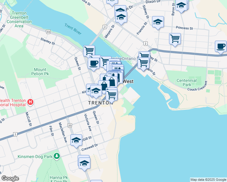 map of restaurants, bars, coffee shops, grocery stores, and more near in Quinte West