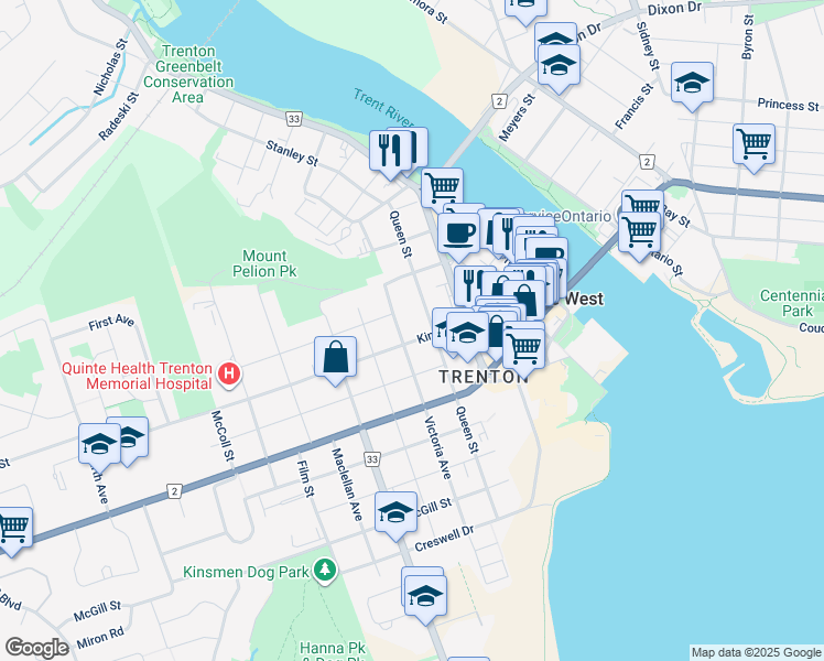map of restaurants, bars, coffee shops, grocery stores, and more near in Quinte West