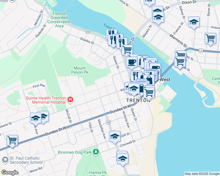 map of restaurants, bars, coffee shops, grocery stores, and more near in Quinte West