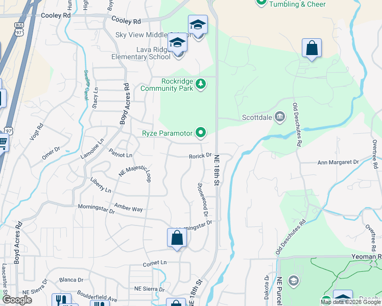 map of restaurants, bars, coffee shops, grocery stores, and more near 20856 Rorick Drive in Bend