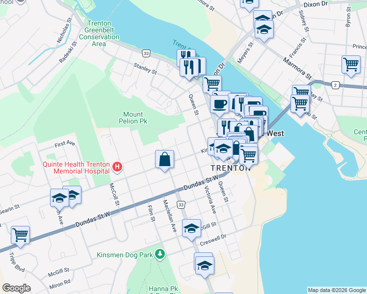 map of restaurants, bars, coffee shops, grocery stores, and more near in Quinte West