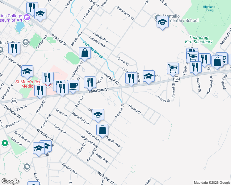 map of restaurants, bars, coffee shops, grocery stores, and more near 4 Cloutier Street in Lewiston