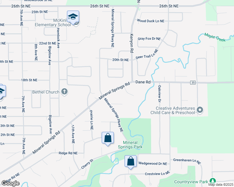 map of restaurants, bars, coffee shops, grocery stores, and more near 1710 Denmark Place Northeast in Owatonna