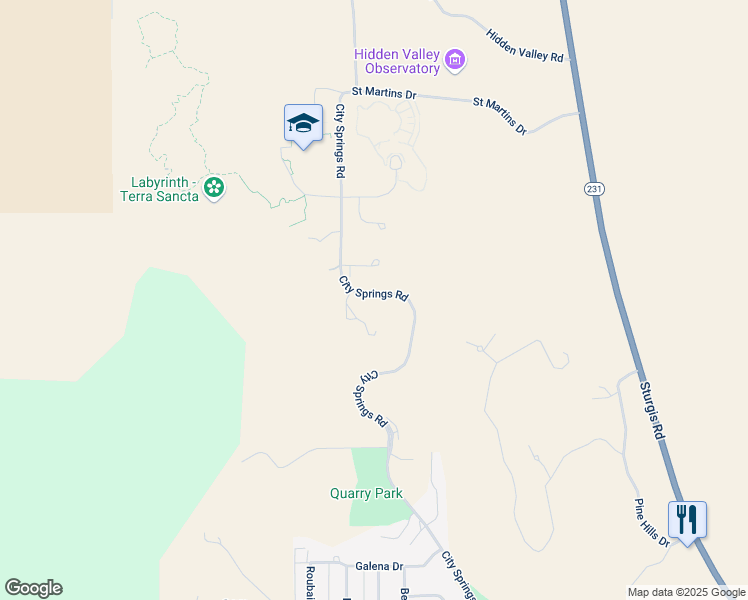 map of restaurants, bars, coffee shops, grocery stores, and more near City Springs Road in Rapid City