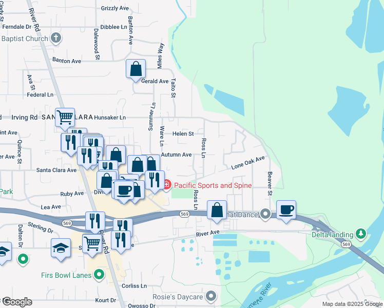 map of restaurants, bars, coffee shops, grocery stores, and more near 533 Autumn Avenue in Eugene