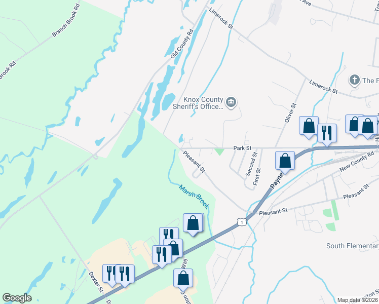 map of restaurants, bars, coffee shops, grocery stores, and more near 318 Park Street in Rockland