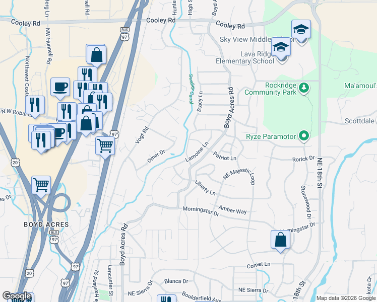 map of restaurants, bars, coffee shops, grocery stores, and more near 20669 Tango Creek Avenue in Bend