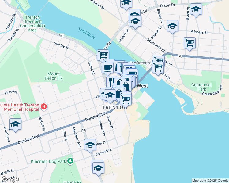 map of restaurants, bars, coffee shops, grocery stores, and more near in Quinte West