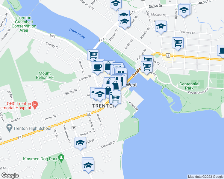 map of restaurants, bars, coffee shops, grocery stores, and more near 40 Murphy Street in Quinte West