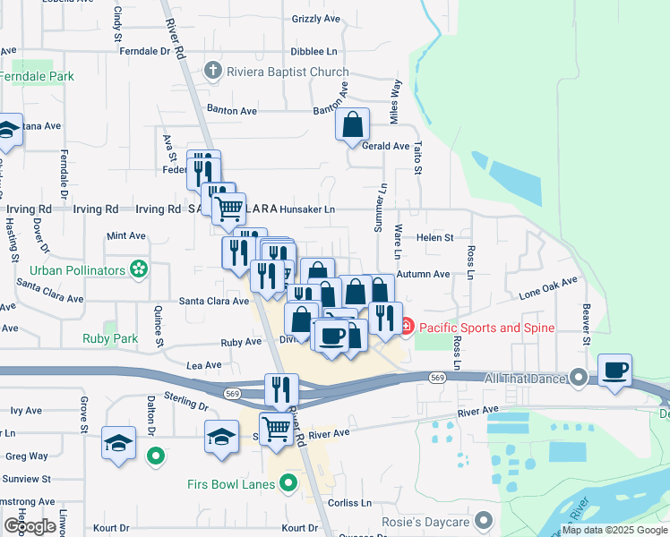 map of restaurants, bars, coffee shops, grocery stores, and more near 2750 West Lone Oak Loop in Eugene