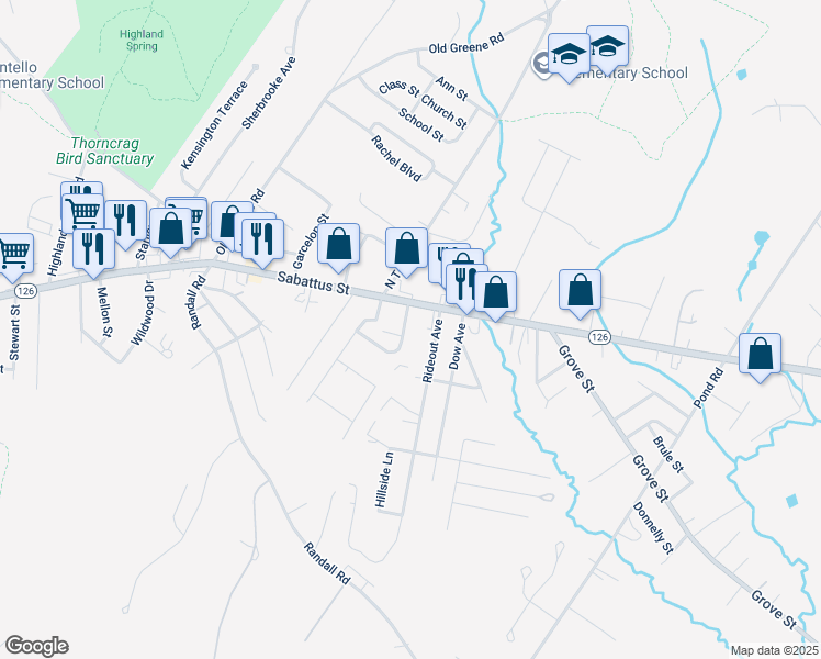 map of restaurants, bars, coffee shops, grocery stores, and more near 7 Rideout Avenue in Lewiston