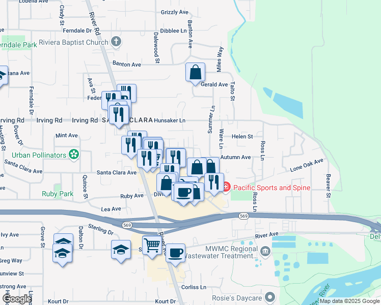 map of restaurants, bars, coffee shops, grocery stores, and more near 2750 West Lone Oak Loop in Eugene