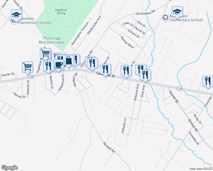 map of restaurants, bars, coffee shops, grocery stores, and more near 45 Ridgewood Ave in Lewiston